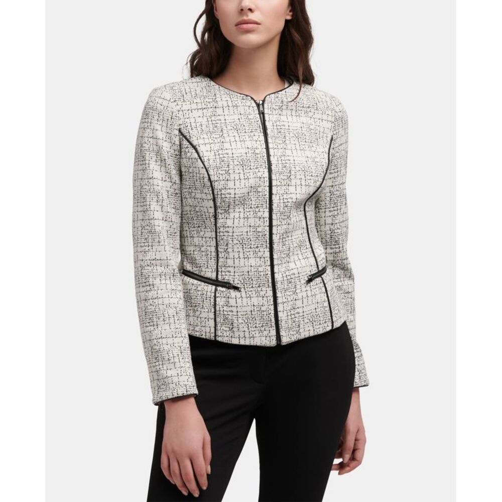 DKNY Printed Zip Up Jacket With Faux Leather Trim